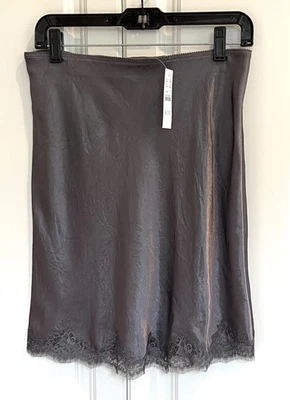 NWT J Crew size Small manchester grey knee-length lace trim slip skirt  CA739 - Image 1 of 4