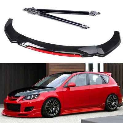 Front Bumper Lip Spoiler Splitter Body Kit Black Red For Mazda 3 5 6 Sport Foto 1 de 4