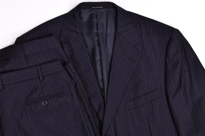 Traje Ermenegildo Zegna Trofeo Azul Marino Lana Rayas 3 Botones 46 R Pantalones Plisados 36x30 Foto 1 de 4