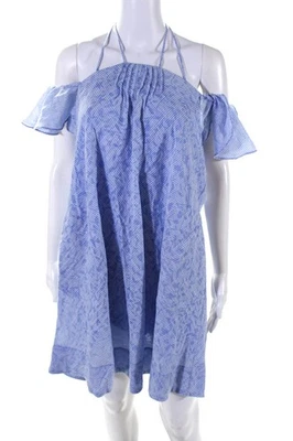 Vestido HD In Paris para mujer a rayas fuera del hombro con tiras línea A azul talla S Foto 1 de 4