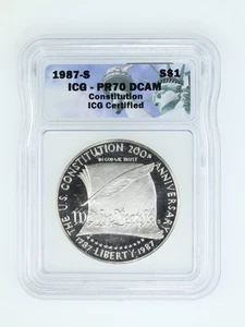 1987 S $1 Constitution Commemorative Silver One Dollar Coin ICG PR70 DCAM - Picture 1 of 2