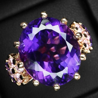 Luscious Indigo Violet Amethyst Oval 15.65Ct 925 Sterling Silver Rose Gold Rings - Image 1 of 4