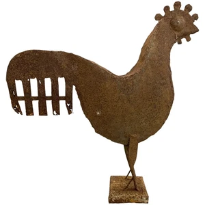 Early 20th c Folk Art Full Bodied Metal Rooster - Picture 1 of 13