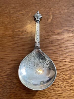 Raro Magnífico Marius Hammer Noruega Memento Mori Cuchara Bautismal Plata 830 Foto 1 de 4