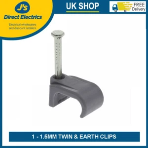 Flat Cable Clips +Nail Grey (T&E) Twin and Earth, for  1mm - 1.5mm cable - Picture 1 of 3