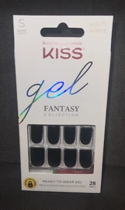 Kiss💅Gel Fantasy “Aim High” (Black) Glue-On Manicure Short Length 28-Nails - Picture 1 of 11