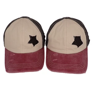 Lote de 2 Estrella Envejecida Cola de Caballo Rojo Negro Blanco Mujer Gorra Sombrero Correa Trasera - Imagen 1 de 7