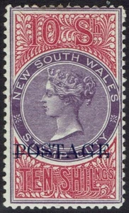 NEW SOUTH WALES 1894 QV POSTAGE 10/- PERF 12 - Picture 1 of 2