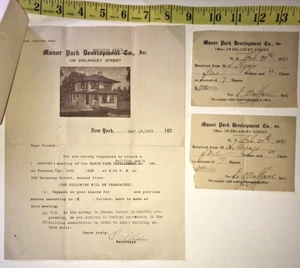 1923 Manor Park Development Co 139 Delancey St NYC Lot Of 3 Ephemera - Picture 1 of 4