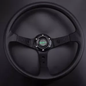 350mm/14INCH Black Deep Dish Racing Car Steering Wheel 6 Bolt with Horn Button - Picture 1 of 6