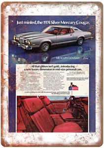 Vintage 1974 Silver Mercury Cougar Auto Ad Reproduction Metal Sign A12052 - Picture 1 of 2
