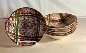 7 Blue Ridge Rustic Plaid 7" Lug Cereal Bowls - Picture 1 of 2