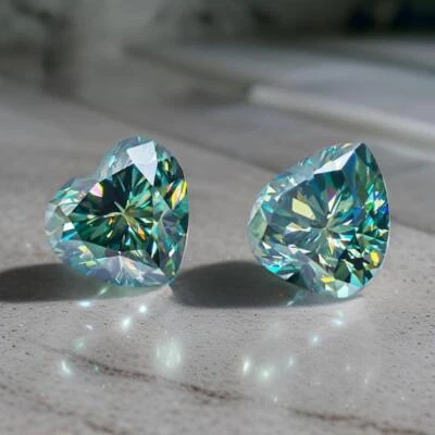 Natural  Blue color VVS1 Heart Hand Cut Moissanite Loose GemStone - Image 1 of 4