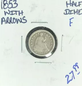 1853 CON FRECCE SEDUTE LIBERTY ARGENTO MEZZA MONETA ~ FINE ~ BELLA MONETA ~ - Foto 1 di 2