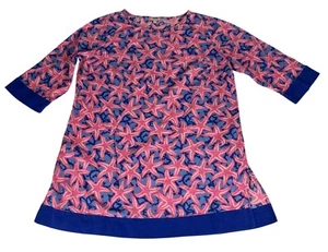 Talbots Starfish All Ove Print Tunic Top Women 1X Pink Blue Gauze Beach Cover Up - Picture 1 of 4