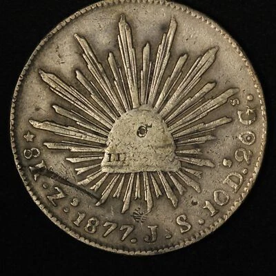 1877-Zs JS Mexico Silver 8 Reales Swastika Counterstamp Reverse - Free Ship USA - Image 1 of 3