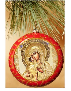 Virgin Mary Icon Christmas Ornament Red Madonna and Child Christ Religious Gift - Picture 1 of 1
