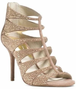 $235 Michael KORS MAVIS KHAKI MK LOGO ZIPPER CRYSTAL CAGE BOOTS  6 I LOVE SHOES - Picture 1 of 6