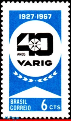 1046 BRASIL 1967 - 40º ANIVERSÁRIO DA VARIG AIRLINES, AVIAÇÃO, SEM MARCA DE CHARNEIRA - Imagem 1 de 2
