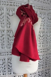 Dark red pure wool chunni shawl dupatta Bollywood Indian SKU19425 - Picture 1 of 7