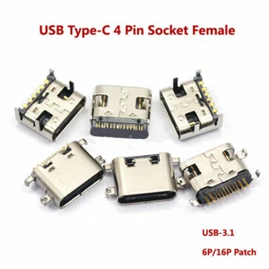 USB Type-C 4 Pin Socket Female Port USB-3.1 6P/16P Patch Fast Charging Connector - Picture 1 of 7