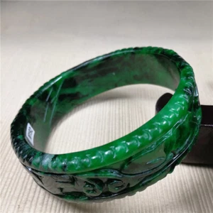 Brazalete de pulsera de jade tallado a mano antiguo verde natural de jadeíta de 63,8 mm - Imagen 1 de 13