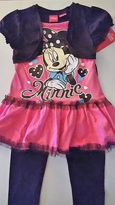 GIRLS 2 PIECE MINNIE MOUSE TOP/ WITH TUELLE & FAUX JACKET AND LEGGINGS SET NWT - Picture 1 of 4