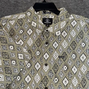 Volcom Scaler Stone Woven Shirt Mens Medium Olive Green Geometric Print New - Picture 1 of 8