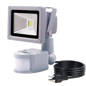 10W LED Motion Sensor Flood Light Plug in,PIR Induction Lamp,Dusk to Dawn Out... - Picture 1 of 6