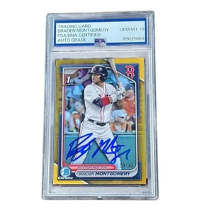 Braden Montgomery Signed Card 1st Bowman Chrome Gold /50 Auto PSA 10 - Picture 1 of 2