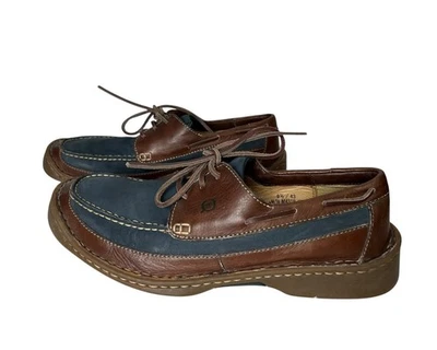 Zapatos de barco de cuero Born Wavz 9,5 marrón azul marino con cordones cómodos sin cordones Foto 1 de 4