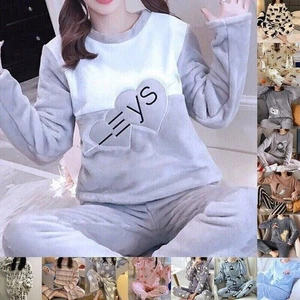 Damen Frauen Winter Fleece Flauschig Warm Kuschelig Weich Pyjama Set Schlafanzug - Bild 1 von 32