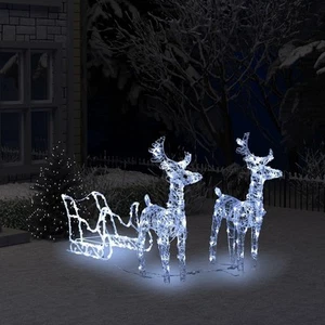 vidaXL Reindeer And Sleigh Christmas Decoration Cold White Acrylic Medium - Picture 1 of 10