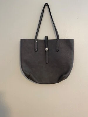 Bolso de Mano Grande Gris Imitación Cuero Sin Marca con Cierre a Presión y Asas Dobles Foto 1 de 4