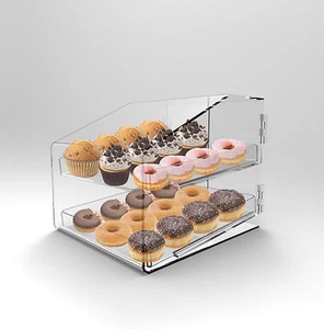 Bakery Display Case 2 Tray Acrylic Perspex Clear Muffins Cakes Donuts - Picture 1 of 7
