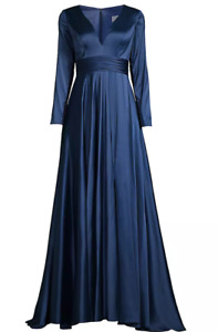 Mac Duggal Satin Empire Waist Ballgown Midnight Blue Size 16US 20 UK