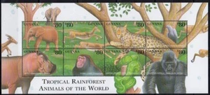 Guyana 2001 MNH SS, animales de la selva tropical aves, monos elefantes leopardo   - Imagen 1 de 1