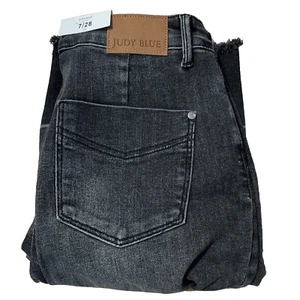 Judy Blue Wide Leg Crop Jeans Womens 7/28 Stretch High Rise Denim Raw Hem - Picture 1 of 9