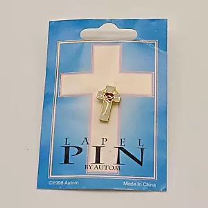 Pin de solapa cruzada esmaltado blanco y rojo automático 1998 cardado - Imagen 1 de 4