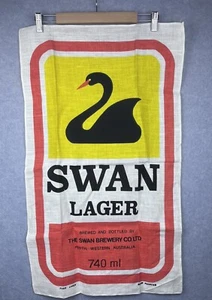 Swan Larger Brewery Wall Hanger / Tea Towel Pure Linen Hand Printed Rare - Picture 1 of 6
