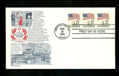 US FDC #2115 Aristocrat 1985 Washington DC Flag over the Capitol PNC Plate #1 - Image 1 of 2