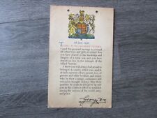 Message From George VI Sent to Schoolchildren in 1946 with ww2 Key Dates on Back