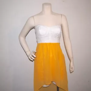2b By Bebe Lace Strapless Hi/low Chiffon White&Yellow Dress Sz M & L - Picture 1 of 12