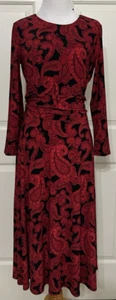 NWT Tommy Hilfiger size 4 red black paisley long sleeve fit & flare dress - Picture 1 of 8