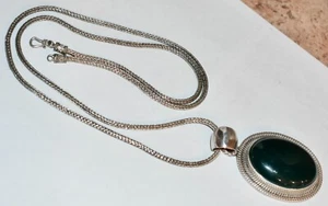 HUGE Suarti 925 Sterling Silver Green Jade/Agate Pendant On Byzantine 80Cm Chain - Picture 1 of 7