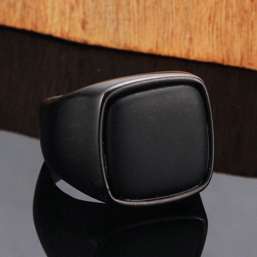 Vintage Black Stone Wedding Ring Stainless Steel Men Women Ring Gift Size 6-15 - Image 1 of 1