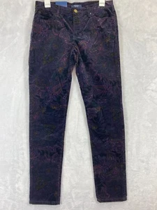 Chaps Damen Samt Cord Hose Gr. 4 Slimming Fit Lila Paisley Print Velour - Bild 1 von 10