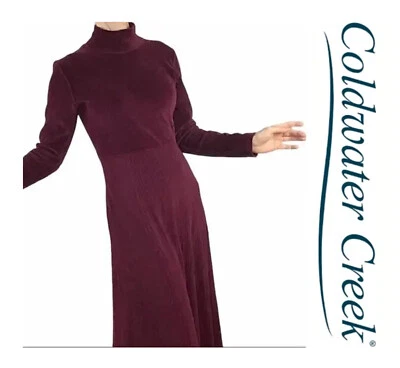 Maxi Vestido Coldwater Creek De Colección Terciopelo Borgoña Cuello Simulado Manga Larga Terciopelo 2X Foto 1 de 4