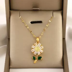 Collana Ciondolo Donna Moda Gioielli Oro Cubico Zircone Girasole 516 - Foto 1 di 6