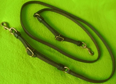 CIRCLE Y 可调 8 英尺 4 英寸 x1/2 英寸高级线束皮革小径 REIN ~ 黄铜五金件 — 第 1/4 张图片